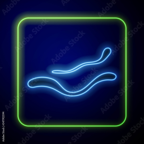 Glowing neon Ebola virus disease icon isolated on blue background