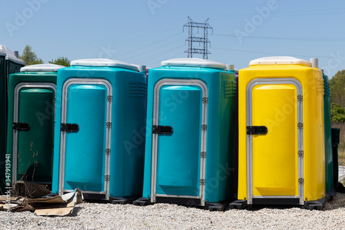 Porta Potty storage area. Portable toilets are usually seen at concerts, parks and construction sites.
