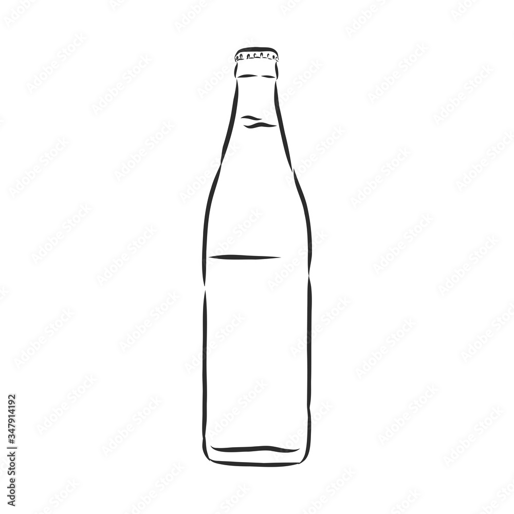 bottle, sketch style vector illustration isolated on white background. glass bottle, container, vector sketch illustration