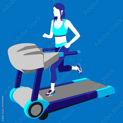 colorful illustration of faceless girl running on the treadmill