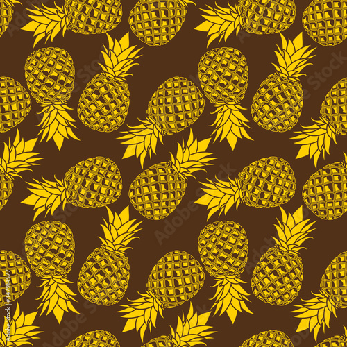 Pineapple seamless pattern. Flat style vector illustration.
