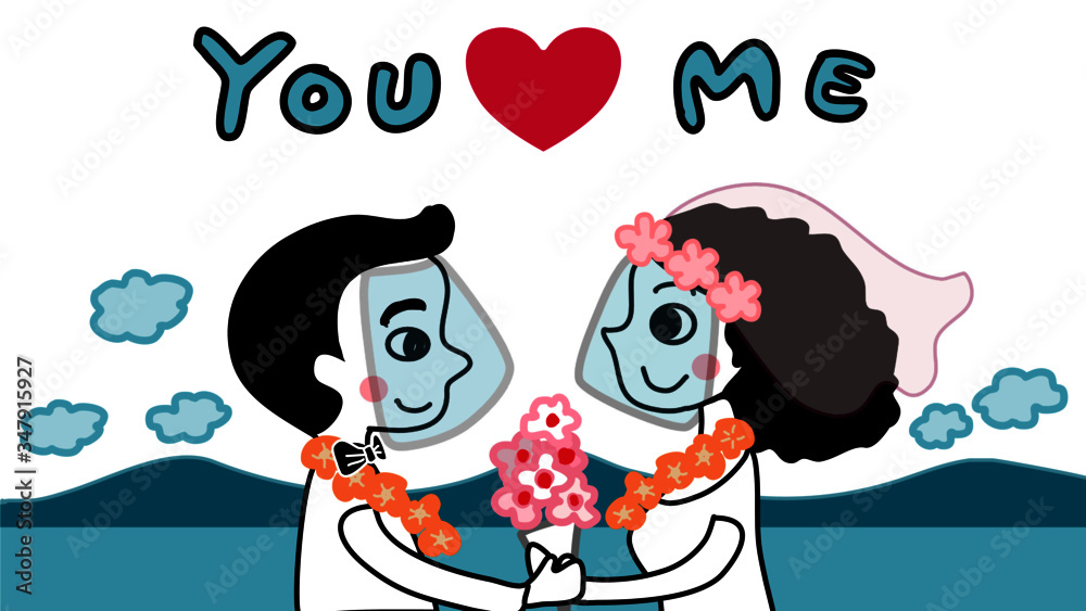 Fototapeta premium bride and groom wedding in coronavirus time vector