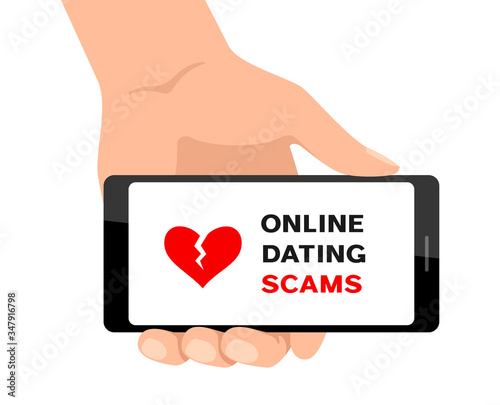 Online dating scams. Hand holding smartphone