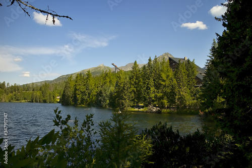 Strbske lake in the High Tatras with a ski jump