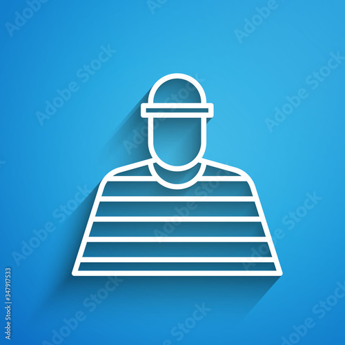 White line Prisoner icon isolated on blue background. Long shadow