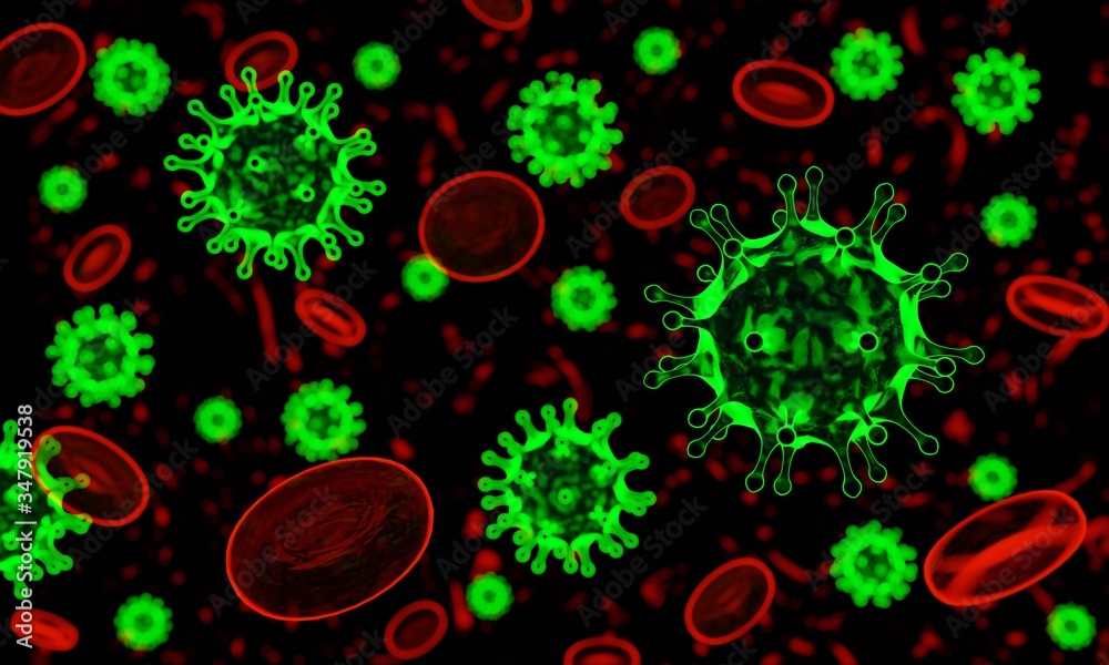 Virus organism danger, biology macro, cover medical illustration.
