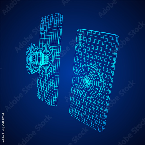 Smartphone Cellphone Pop Socket Holder. Wireframe low poly mesh vector illustration.