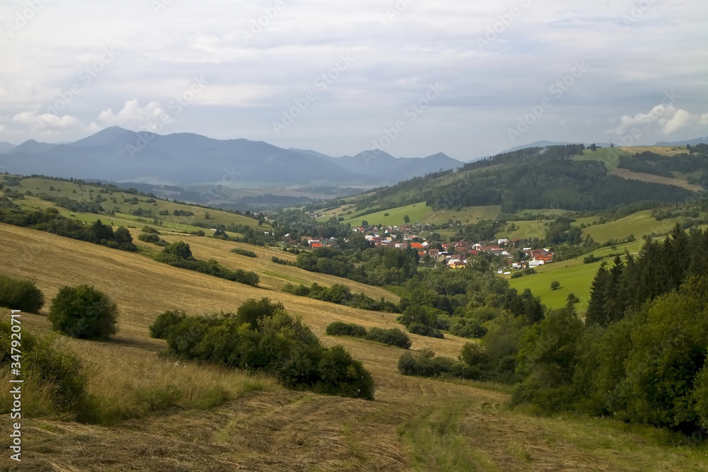 View of the Liptov village of Kalameny on the way to the ruins of Liptov Castle.