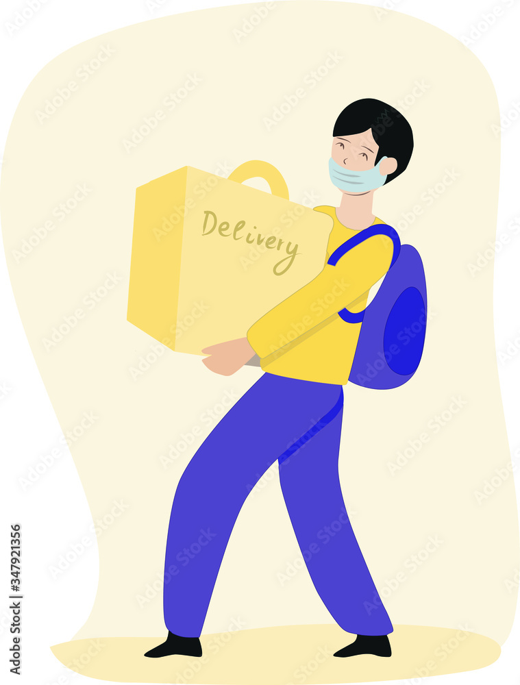 delivery man with parcel in quarantine delivery man with parcel in quarantine