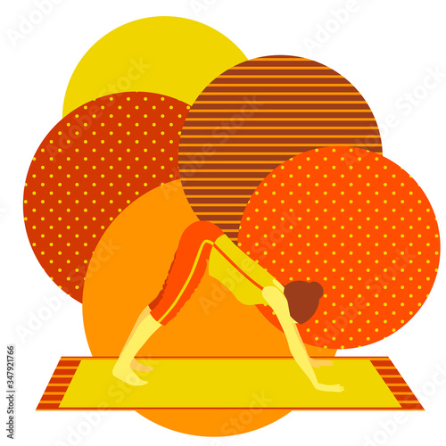 colorful illustration with cute faceless gril doing downward facing dog asana