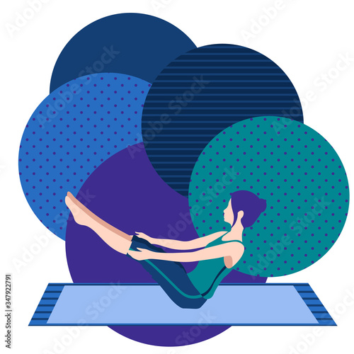 colorful illustration with cute faceless gril doing boat asana