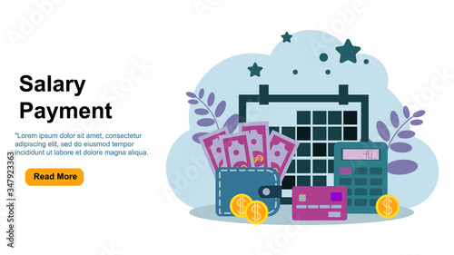 Payroll, salary payment administrative, accountant calculating payment check, Expenses, salary calculation vector illustration concept for web landing page template, banner, flyer EPS