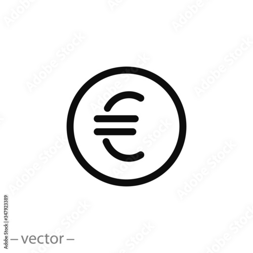 euro icon vector, european money currency, thin line symbol on white background