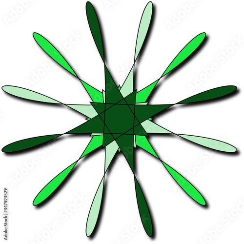 Floral element. Illustration of green flower, textile, web, packaging.
