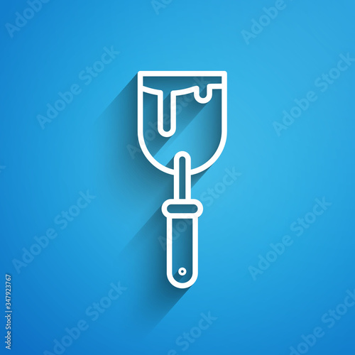 White line Putty knife icon isolated on blue background. Spatula repair tool. Spackling or paint instruments. Long shadow