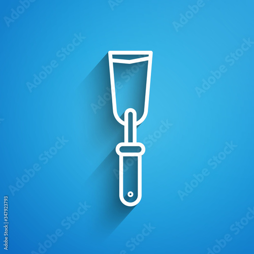 White line Putty knife icon isolated on blue background. Spatula repair tool. Spackling or paint instruments. Long shadow