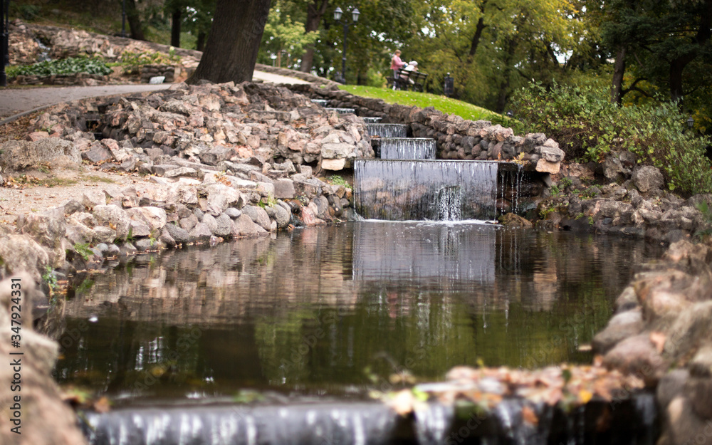 Fototapeta premium A small waterfall in the park