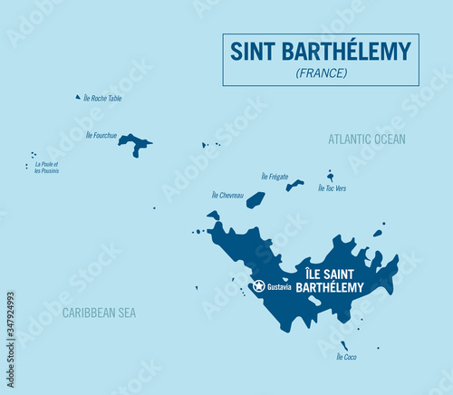 Saint Barthelemy island map, France. Detailed vector illustration. 