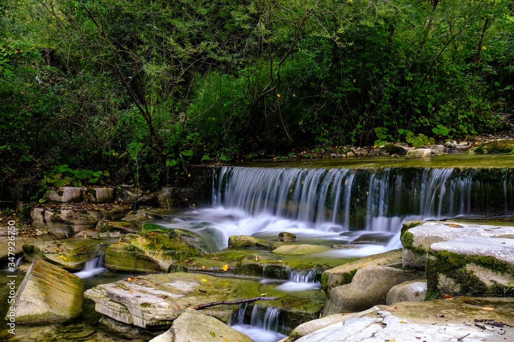 Silk effect on water of Rabbi river in Premilcuore. Emilia-romagna tourism. Parco delle foreste casentinesi
