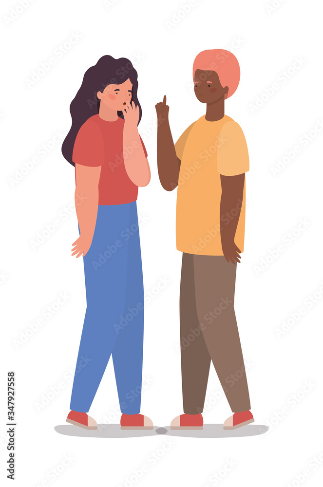 Girl and boy avatar and one with dry cough vector design