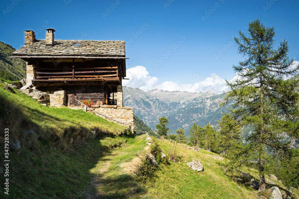 Typical Walser style house, italian Alps. Issime, Aosta valley (Italy)