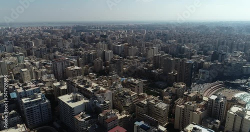 Aerial Drone shot over Egypt Alexandria city Stanly Bridge