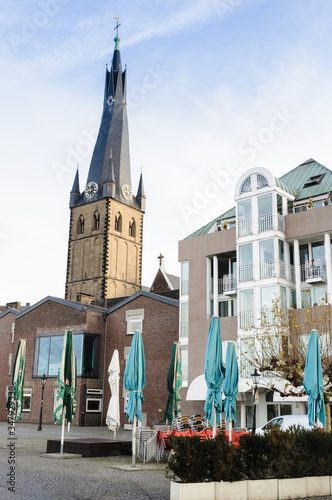 church, chapel and alley. Dusseldorf, day, late autumn, winter. Germany