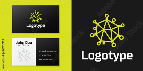 Logotype line Virus icon isolated on black background. Corona virus 2019-nCoV. Bacteria and germs, cell cancer, microbe, fungi. Logo design template element