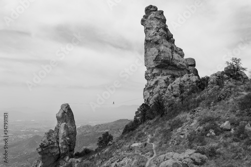 One person poses balancing in the middle of a highline in Los Frailes photo