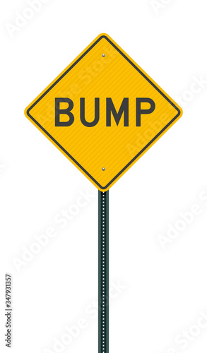 Vector illustration of the Bump Yellow Diamond road sign on metallic post