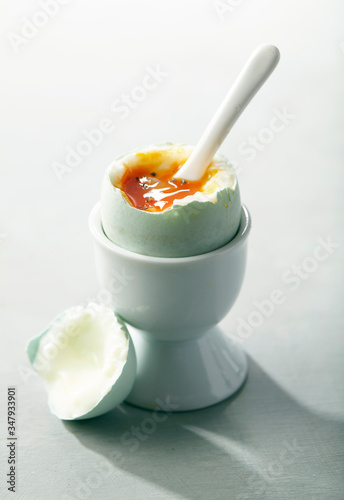 Soft Boiled Egg Cracked Open with Spoon