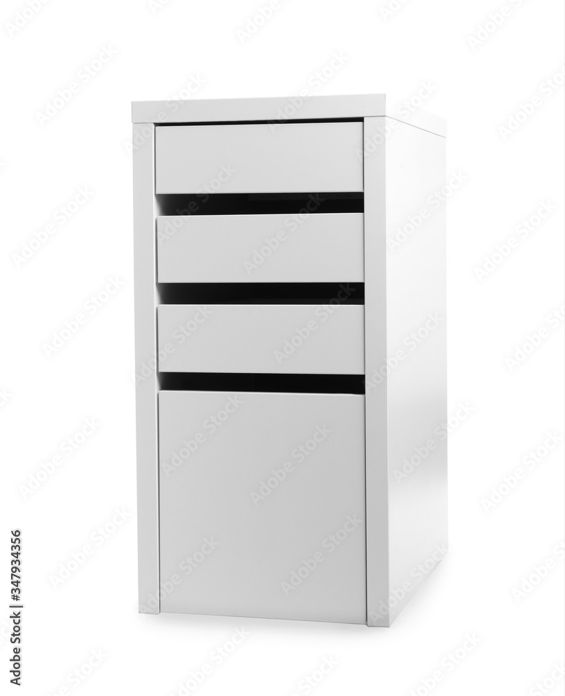 Stylish drawer unit with wheels isolated on white Stylish drawer unit with wheels isolated on white