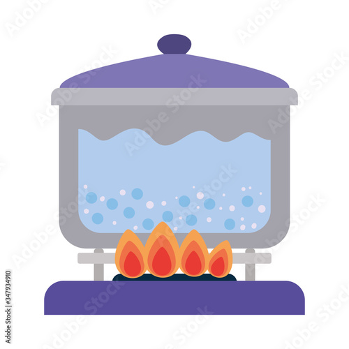 water boiling inside kitchen pot vector design