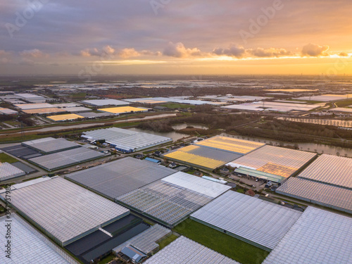 Aerial view of large Greenhouse area photo