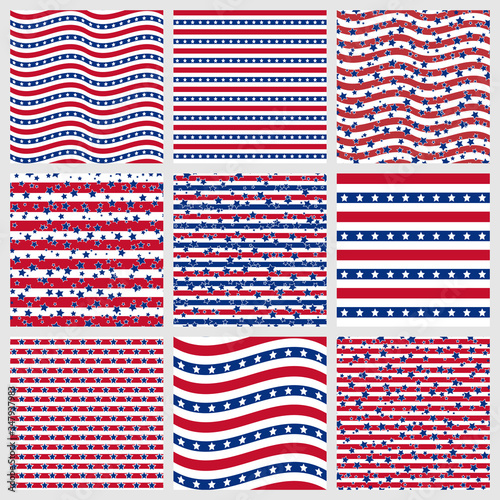 American stars and stripes seamless patterns