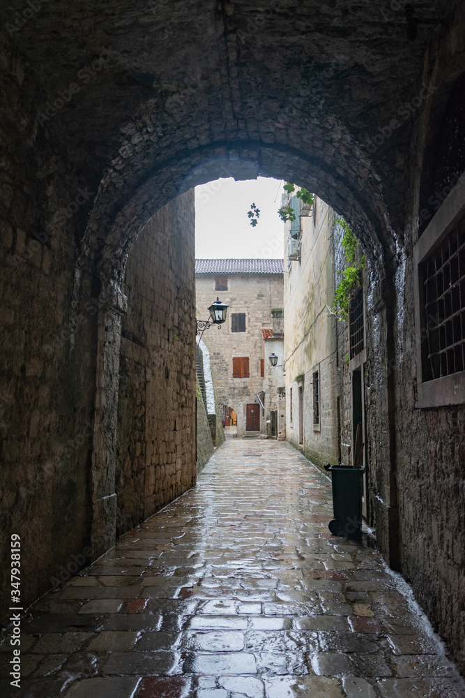 Arched passage in the old town of Kotor, Montenegro