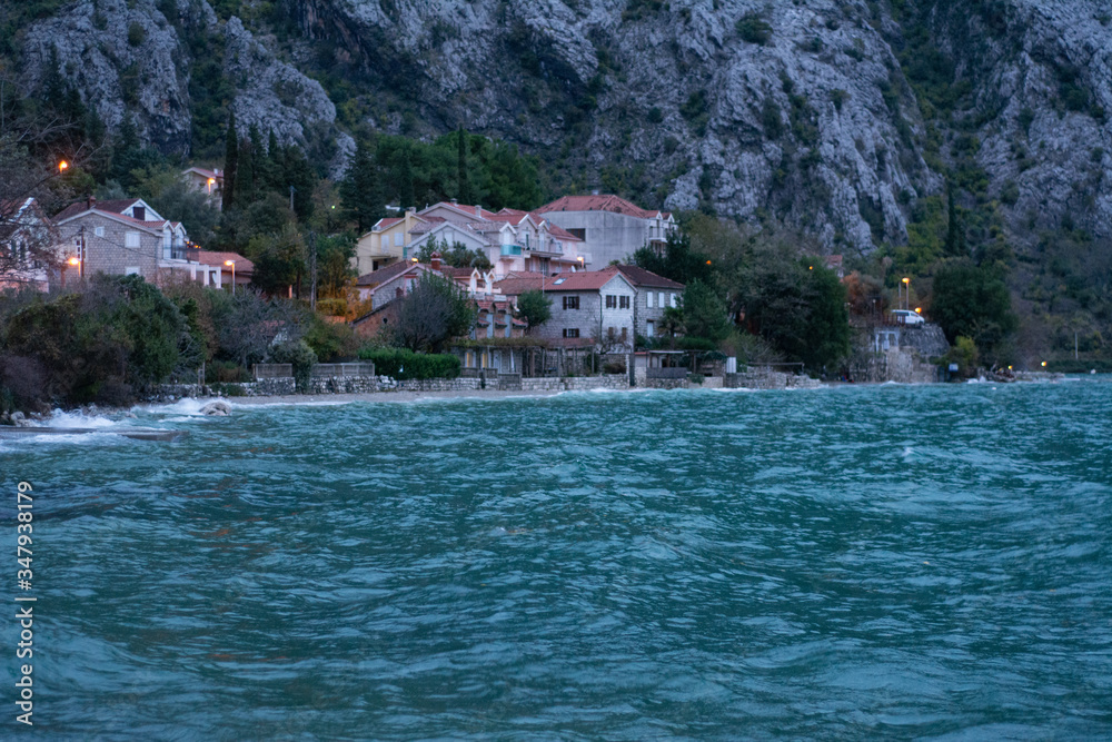 View of the sea, mountains and coastline near Kotor, Montenegro