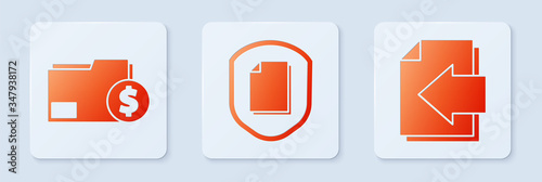 Set Document protection concept, Finance document folder and Next page arrow. White square button