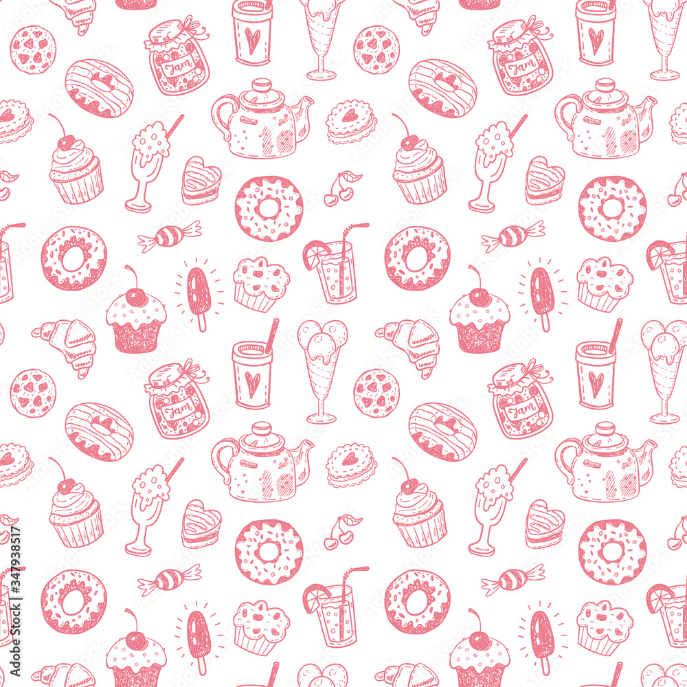 Seamless pattern with hand drawn doodle dessert Seamless pattern with hand drawn doodle dessert