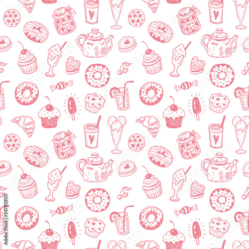 Seamless pattern with hand drawn doodle dessert