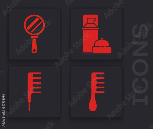 Set Hairbrush, Hand mirror, Shaving gel foam and Hairbrush icon
