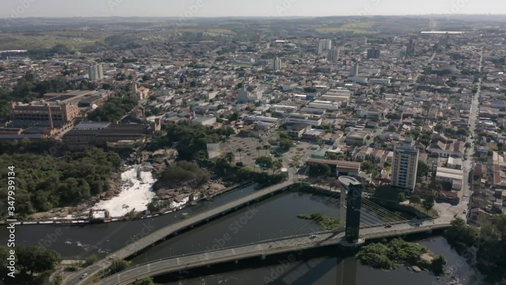 cable-stayed bridge over the Tiete river seen from the top in Salto, Sao Paulo, Brazil cable-stayed bridge over the Tiete river seen from the top in Salto, Sao Paulo, Brazil