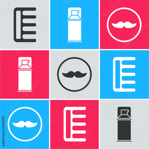 Set Hairbrush, Shaving gel foam and Mustache icon
