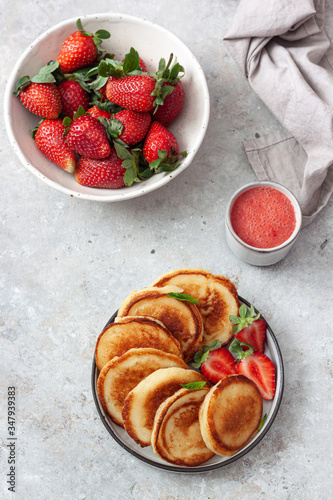 Cottage cheese pancakes Russian syrniki  with Strawberry