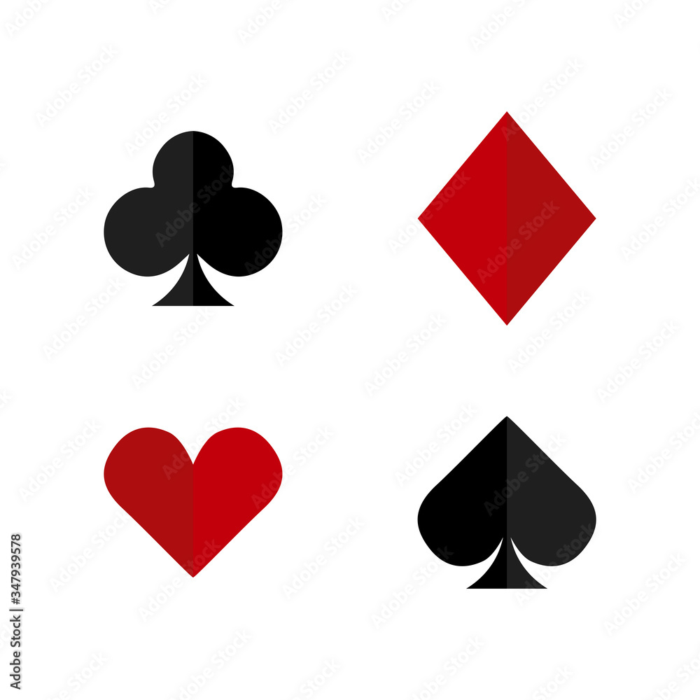 Playing card suits: spade, diamond, heart and club. Vector icons set isolated on white background. Playing card suits: spade, diamond, heart and club. Vector icons set isolated on white background.
