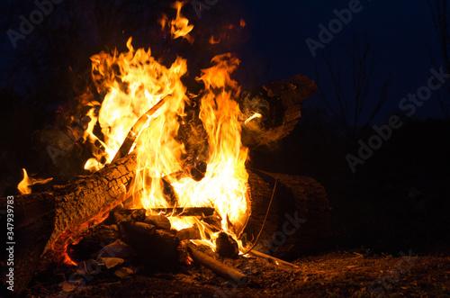 Bonfire in the dark, background with copyspace