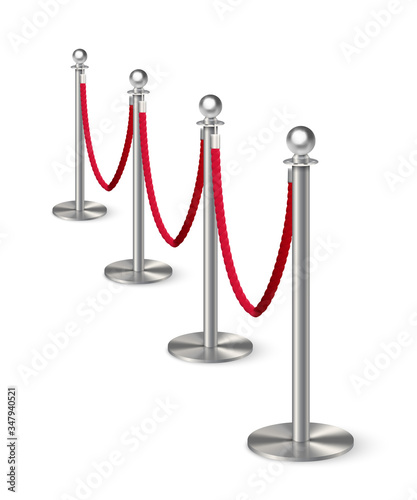 Metal column barrier with rope isolated on white