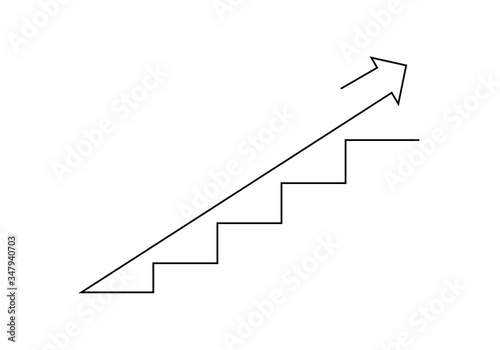 One continuous line drawing of graph icon isolated on white background. Growing graph, chart image with arrow up. Vector illustration for banner, web, design element, template, postcard.