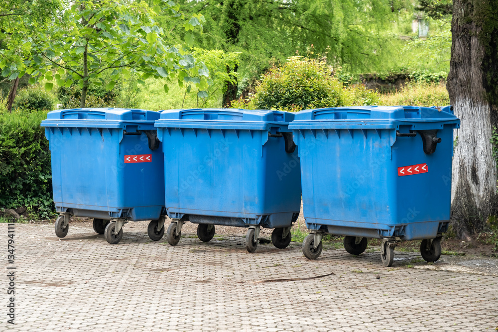 Big blue recycling containers in the Poti park Big blue recycling containers in the Poti park