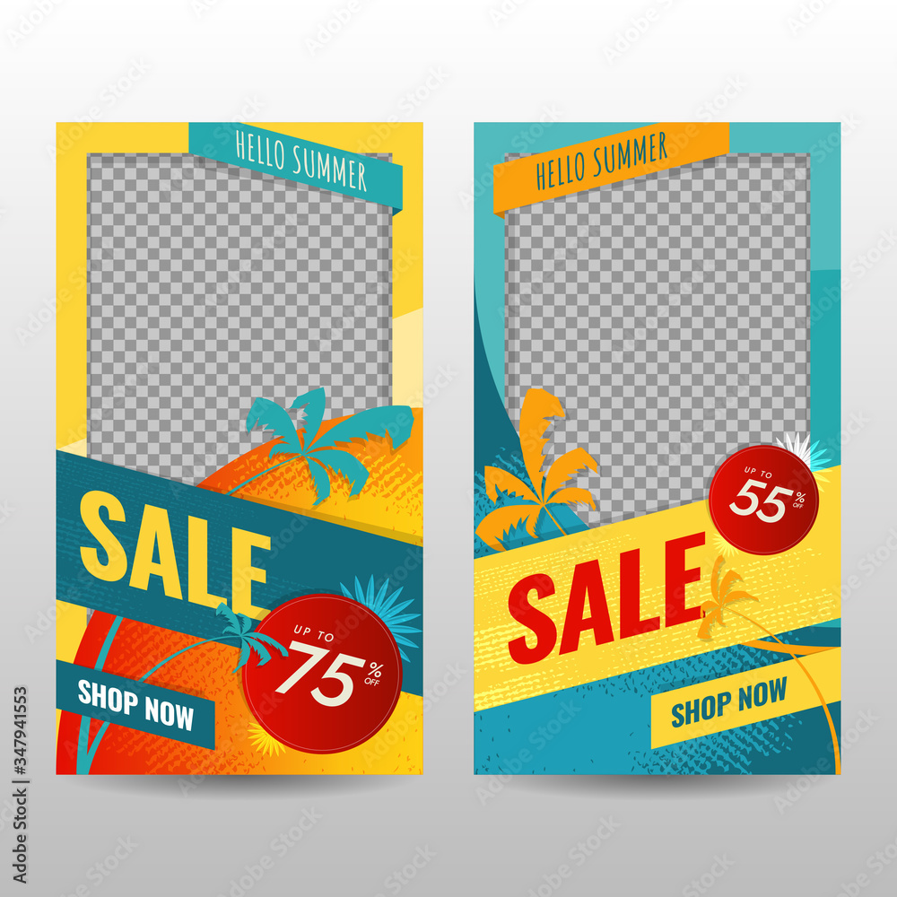 Obraz premium Template of Hello Summer Sale for Social Media and Banner with Fun Color and Style Design